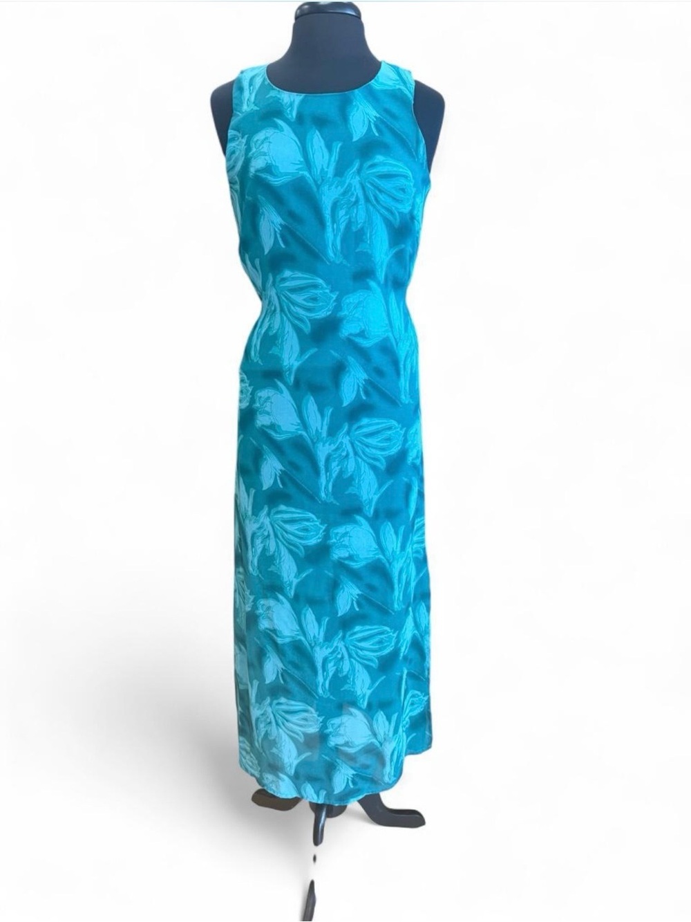 Sleeveless Teal Floral Maxi Swim Cover-Up Dress